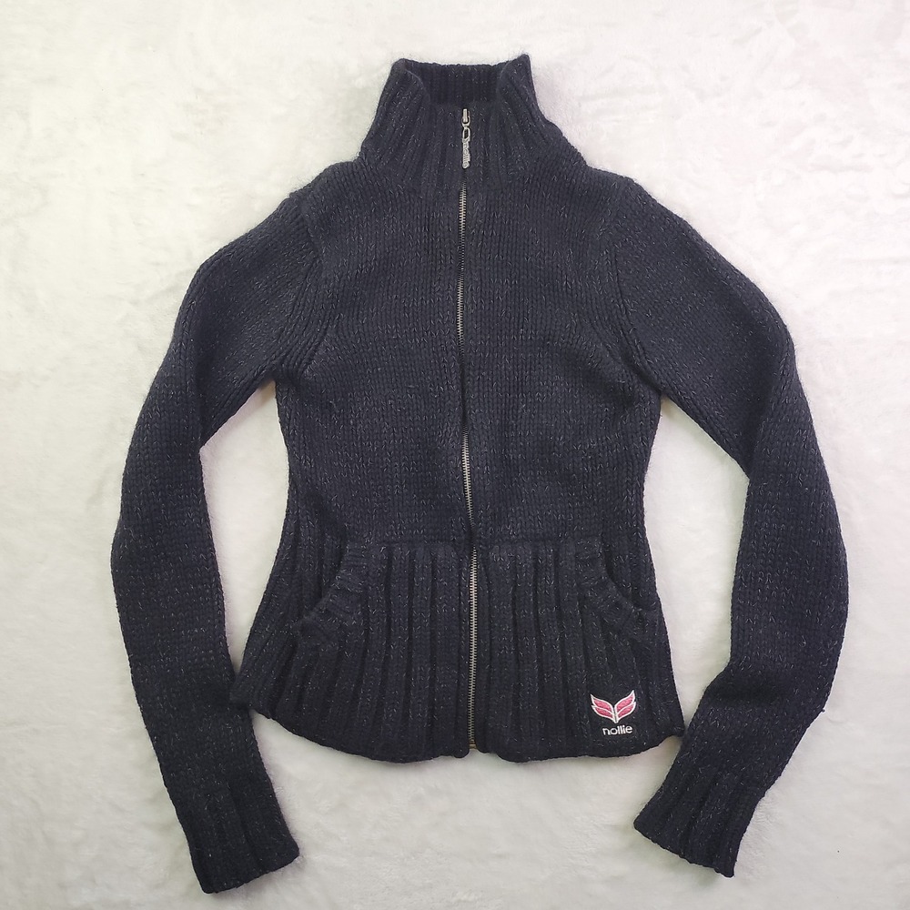 Vintage Y2K Cyber Mall Goth Black Angora Sweater Medium E-Girl Alt Grunge Ribbed